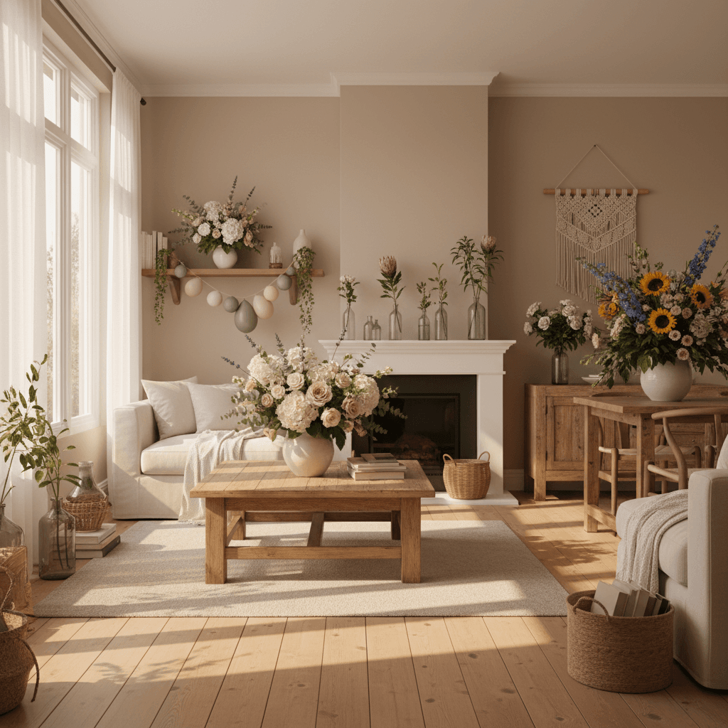 Fresh floral arrangements decorating a home for a gathering