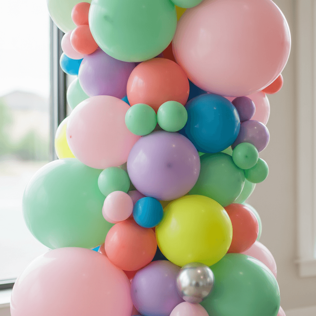 Pastel balloon column installation for party