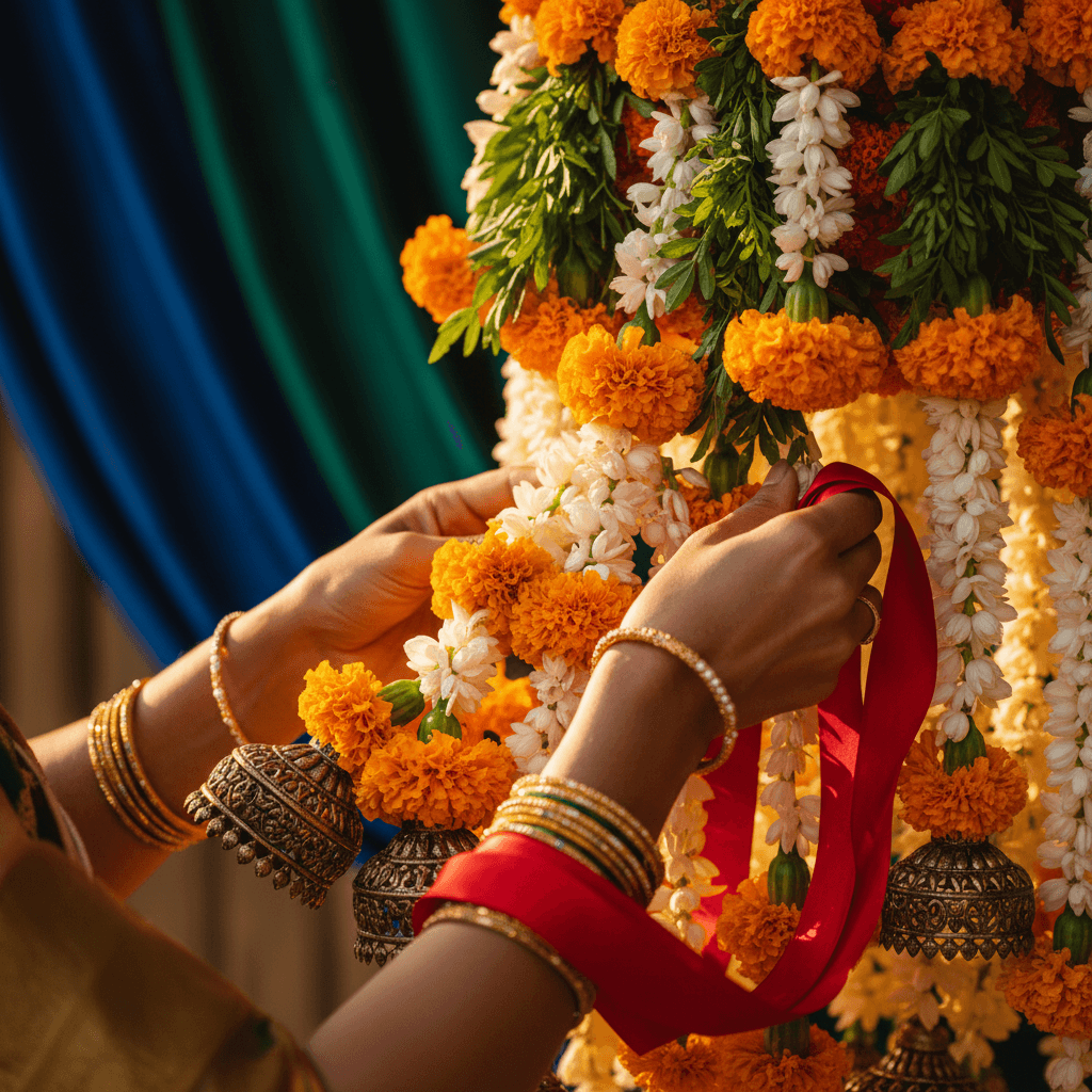 Jai mala wedding garland with marigolds and jasmine flowers