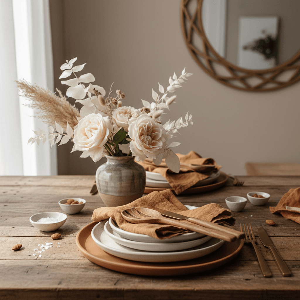 Elegant home table decoration with white flowers and candles